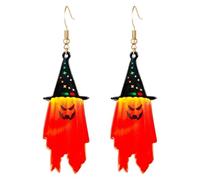 YasiIm Halloween Handmade Spooky Magic Witch Hat Ghost Lightweight Dangle Drop Earrings Personalized Chic Ghost Hook Earrings for Women, L, Acrylic, No Gemstone