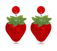 YasiIm Handmade Cute Acrylic Checkered Flag Simulated Strawberry Lightweight Dangle Drop Earrings Creative Funny Sparkly Fruits Stud Earrings for Women, L, Acrylic, No Gemstone