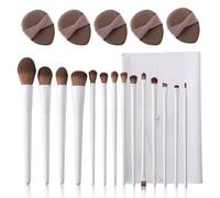 Yasingsi Makeup Brush Set 14Pcs Premium Synthetic Foundation Powder Contour Concealer Eye Shadow Blending Liner Makeup Brushes with holder & 5 Dual-use Dry/Wet Powder Puffs