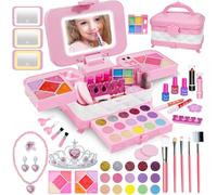 YasinKidz 60 in 1 Makeup Set for Girls With 3 Color LED Mirror - Washable Make Up Kit, Toys for Ages 3-12
