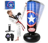 YasinKidz Punching Bag for Kids, 66 Inch Large Inflatable Kids Boxing Bag Set for Boys & Girls Age 3-14, Free Standing Punch Bag with Boxing Gloves for Practicing Karate, Taekwondo, MMA (black)