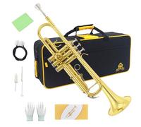 Yasisid Bb Standard Trumpet Set instrument,Brass Trumpet Instrument with Hard Case, Cleaning Kit, 7C Mouthpiece and Glovesfor adults or kids -Beginner (gold)
