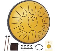 Yasisid Steel Tongue Drum, 6 Inch, 11 Note, D Key Tuning, Metallic Finish, Includes Music Book, Bag, 2 Drumsticks, Mallet Holder, Dust-Free Cloth