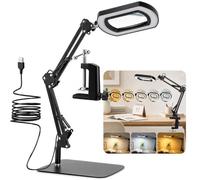 Yaskyly 15X Magnifying Glass with Light & Stand LED Magnifier Desk Lamp with Base & Clamp 5 Color Modes 10 Dimmable Levels Large Lighted Magnifying Real Glass Lens Glasses for Reading Crafts Jewelry