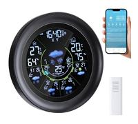 Yaskyly WiFi Weather Stations with Outdoor Sensor Wireless UK Temperature Humidity Monitor with Air Pressure, Rainfall, UV Index, 5 Days Weather Forecast, PM2.5/AQI, Sunrise/Sunset, Date, 3 Alarms