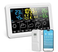 Yaskyly WiFi Wireless Weather Stations with APP Control, Outdoor Sensor Temperature Humidity Monitor with Air Pressure Rainfall UV Index 5 Days Weather Forecast AQI Moon Phase Date Dual Alarm Clock