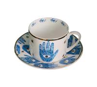 Yasmeen Artisan Hamsa Hand Mug Set | Ceramic Mug | White Mug | Large Coffee Mug | Cappuccino Latte Macchiato Glasses | Tea Mugs | Cappuccino Cups | Mugs for Home and Office