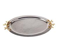 Yasmeen Artisan Stainless Steel Serving Tray | Leaf Oval Tray | Round Serving Tray | Trays for Appetisers, Main Course, Desserts and Snacks | Display Trays | Drink Trays | Food Trays