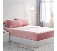 YASMENG 1 Pack Blush Pink Plush Velvet King Fitted Sheet Only, Ultra Soft Shaggy Fleece Fitted Bottom Sheet with 16" Deep Pocket, Warmth Fuzzy Sherpa Velvet Mattress Protector for Fall Winter Spring