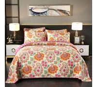 YASMENG 100% Cotton Boho Quilt Set King Size Gorgeous Paisley Floral Patterned Quilt Bedspread 106"x98" Bohemian Vibrant Exotic Ethnic Mandala Coverlet Bedding Set 3 Pieces for All Seasons