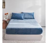 YASMENG Winter Plush Fitted Sheet 140 x 200 cm Blue Warm Cuddly Fleece Bed Sheet 140 x 200 cm Winter Super Soft Milk Fleece Velvet Fluffy Fitted Sheet Box Spring Bed Suitable for 30 cm Mattress
