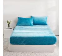 YASMENG Winter Plush Fitted Sheet 200 x 200 cm Turquoise Warm Cuddly Fleece Bed Sheet 200 x 200 cm Winter Super Soft Milk Fleece Velvet Fluffy Fitted Sheet Box Spring Bed Suitable for 30 cm Mattress