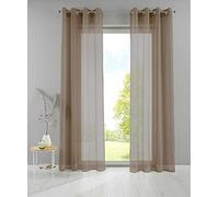 YASMIN Basel 20332TR2 Eyelet Curtains 245 x 140 cm Taupe Transparent Set of 2