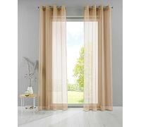 YASMIN Basel 20332TR2 Eyelet Curtains H x W 225 x 140 cm Sand Transparent Set of 2