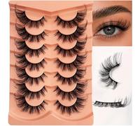 YASNAI False Eyelashes Fine Cat Eye Lashes Natural Looking False Eyelashes Volume 18mm Spongy Mink Eyelashes 7 Pairs 9D
