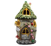 yasoe Resin Houses Resin Ornaments with Solar LED Lights Fairy Garden Accessories Outdoor Cottage Figurines Lawn Ornaments A