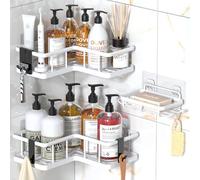 YASONIC Corner Shower Caddy Organizer, 3-Pack Self-Adhesive Rustproof Bath Shelves with Soap Holder & 4 Hooks, Large Capacity Shower Storage Rack for Bathroom Organization, White