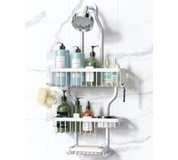 YASONIC - Hanging Shower Caddy, Non-Rusting Aluminium, Shower Head-Mounted with 10 Hooks for Razors or Sponges, Shower Shelf with Basket
