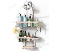 YASONIC Shower Caddy Hanging - Never Rust Shower Organizer - Aluminum over The shower head caddy with 10 Hooks for Razor/Sponge - Shower Rack with Soap Basket - Rose Gold