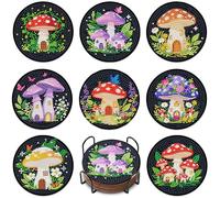 Yasrlvun 8PCS Mushroom Diamond Art Coasters Set DIY Diamond Coasters Kit Office Home Kitchen Mushroom Cup Diamonds Painting Coaster