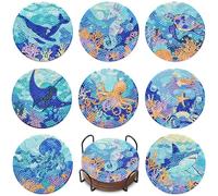 Yasrlvun 8PCS Ocean Diamond Art Coasters Set DIY Diamond Coasters Kit Office Home Kitchen Ocean Cup Diamonds Painting Coaster