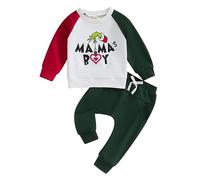 Yassiglia Baby Boy Christmas Outfit Long Sleeve Crew Neck Letters Print Sweatshirt and Sweatpants Set Toddler Boys Xmas Tracksuit Newborn My First Christmas Clothing Sets (White Green, 2-3 Years)