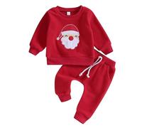 Yassiglia Baby Boy Christmas Outfit Long Sleeve Crew Neck Letters Print Sweatshirt and Sweatpants Set Toddler Boys Xmas Tracksuit Newborn My First Christmas Clothing Sets (Red, 12-18 Months)