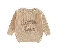 Yassiglia Baby Boys Girls Sweater Letter Embroidery Little Love Long Sleeve Pullovers Fall Infant Clothes Jumpers Tops (Light Khaki, 3-6 Months)
