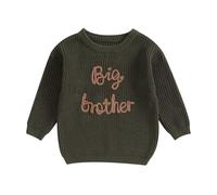Yassiglia Baby Boys Sweater Letter Embroidery Little/Big Brother Long Sleeve Pullovers Fall Toddler Clothes Jumpers Tops (Big Brother&Army Green, 4-5 Years)