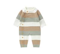 Yassiglia Baby Girl Boy Knitted Rompers Striped Crew Neck Long Sleeve Full Length Jumpsuit Sweater Romper Baby Winter Suit (White, 3-6 Months)