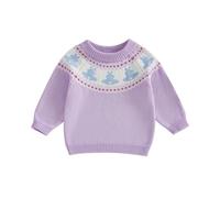 Yassiglia Baby Toddler Easter Bunny Knitted Jumper, Fair Isle Style Sweater Baby Pullover Sweater for Boys Girls 0-5 Years (Purple, 2-3 Years)