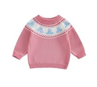 Yassiglia Baby Toddler Easter Bunny Knitted Jumper, Fair Isle Style Sweater Baby Pullover Sweater for Boys Girls 0-5 Years (Pink, 3-4 Years)