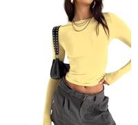 Yassiglia Basic Long Sleeve Tops Women Y2K Crop Top Women's Crew Neck Slim Fit Shirt Skims Dupe Casual Tight Baby Tees Girls Aesthetic Clothes (Yellow, M)
