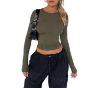 Yassiglia Basic Long Sleeve Tops Women Y2K Crop Top Women's Crew Neck Slim Fit Shirt Skims Dupe Casual Tight Baby Tees Girls Aesthetic Clothes (Green, S)