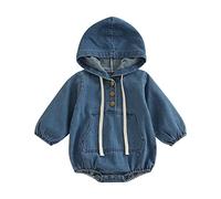 Yassiglia Infant Baby Cotton Hooded Romper Long Sleeve Denim Bodysuit Baby Onesie Newborn Newborn Baby Girl Boy Clothes (Dark Blue, 0-6 Months)