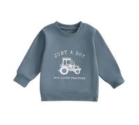 Yassiglia Kids Boys Sweatshirt Tractor Print Long Sleeve Crewneck Jumper Tops Spring Fall Pullover for Toddler Kids 0-5 Years (Blue, 12-18 Months)
