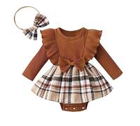 Yassiglia New Born Baby Girl Clothes Set Ruffle Long Sleeve Plaid Print Romper Dress with Bow Headband Set 2Pcs Outfit