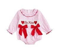 Yassiglia Newborn Baby Girl Valentine's Day Outfit 2-Piece Set Long Sleeve Ruffle Romper with Heart Letter & Matching Headband (Red&Be Mine, 0-3 Months)