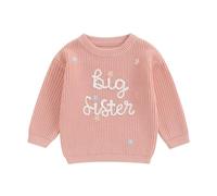 Yassiglia Sister Matching Outfits Little/Big Sister Jumper Toddler Baby Girls Long Sleeve Knit Pullover Cute Floral Letter Embroidery Sweater Knitwear (Pink Big, 18-24 Months)