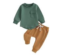 Yassiglia Toddler Baby Boy 2PCS Pants Sets Fall Winter Long Sleeve Sweatshirt and Drawstring Pants Sets Tracksuit 12-18 Months Boys Clothes (Green&Yellow, 12-18 Months)