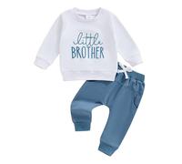 Yassiglia Toddler Baby Boy Fall Clothes Big Bro Little Bro Matching Sets Little Big Brother Long Sleeve Tshirt And Trouser Set 2 Piece Tracksuit Outfit (White Lil, 0-6 Months)