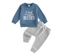 Yassiglia Toddler Baby Boy Fall Clothes Big Bro Little Bro Matching Sets Little Big Brother Long Sleeve Tshirt And Trouser Set 2 Piece Tracksuit Outfit (Blue Lil, 2-3 Years)