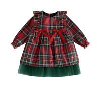 Yassiglia Toddler Baby Girl Christmas Outfit Plaid A-Line Dress with Bowknot First Christmas Baby Girl Baby (02&Red, 6-12 Months)