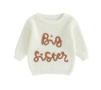 Yassiglia Toddler Baby Girl Sweaters Long Sleeve Letter Embroidery Little/Big Sister Knit Pullover Infant Jumpers Tops (Big Sister&White, 2-3 Years)