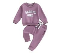 Yassiglia Toddler Baby Girls 2PCS Outfit Daddy's Girl Letter Print Long Sleeve Sweatshirt and Trouser Tracksuit Set (Daddy's Girl&Purple, 2-3 Years)
