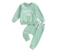 Yassiglia Toddler Baby Girls 2PCS Outfit Daddy's Girl Letter Print Long Sleeve Sweatshirt and Trouser Tracksuit Set (Daddy's Girl&Green, 12-18 Months)