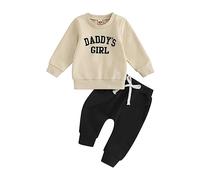 Yassiglia Toddler Baby Girls 2PCS Outfit Daddy's Girl Letter Print Long Sleeve Sweatshirt and Trouser Tracksuit Set (Daddy's Girl&Beige Black, 6-12 Months)