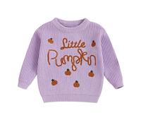 Yassiglia Toddler Baby Girls Boys Halloween Jumpers Long Sleeve Crew Neck Pumpkin Sweaters Fall Winter Warm Knitwear Pullover Jumpers Top (Purple-Little Pumpkin, 6-9 Months)