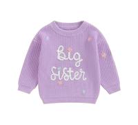 Yassiglia Toddler Baby Girls Jumper Big Sister Little Sister Outfits Long Sleeve Letter Embroidery Knit Pullover Big Sister Gifts (Big sis&Purple, 5 Years)