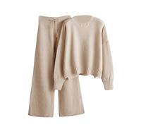 Yassiglia Women's 2 Piece Knitted Outfits, Long Sleeve Pullover Top + Wide Leg Pants Loungewear Co Ord Sets for Ladies Casual Streetwear (Khaki, S)
